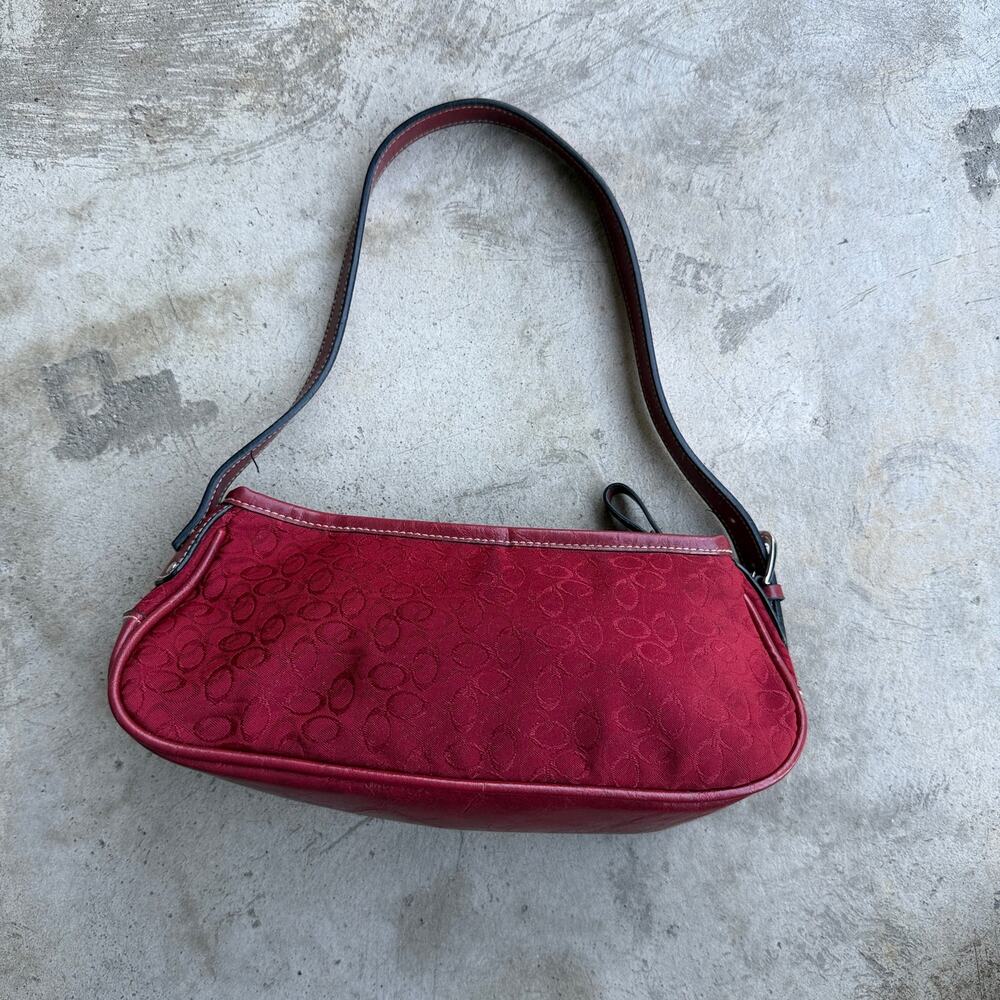 Vintage Y2K Red Monogram Mini Shoulder Bag Baguette Purse - Picture 2 of 8